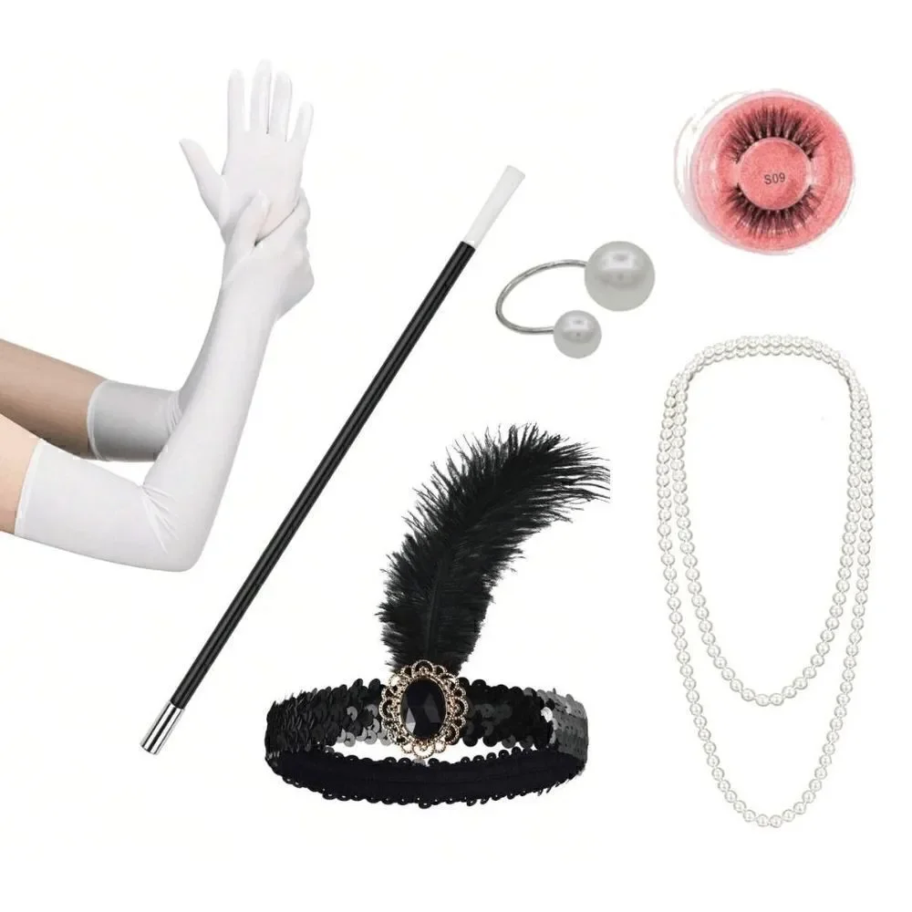 🤍✨ 6PCS 1920s White Accessories Flapper Great Gatsby Retro Costume Set NEW